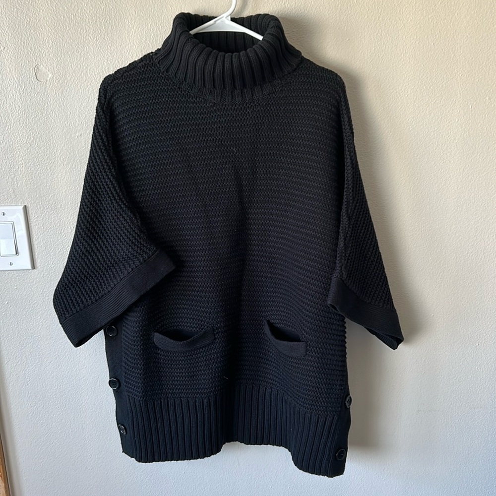 NWT J Crew Oversized Turtleneck Knit Black Chunky Sweater